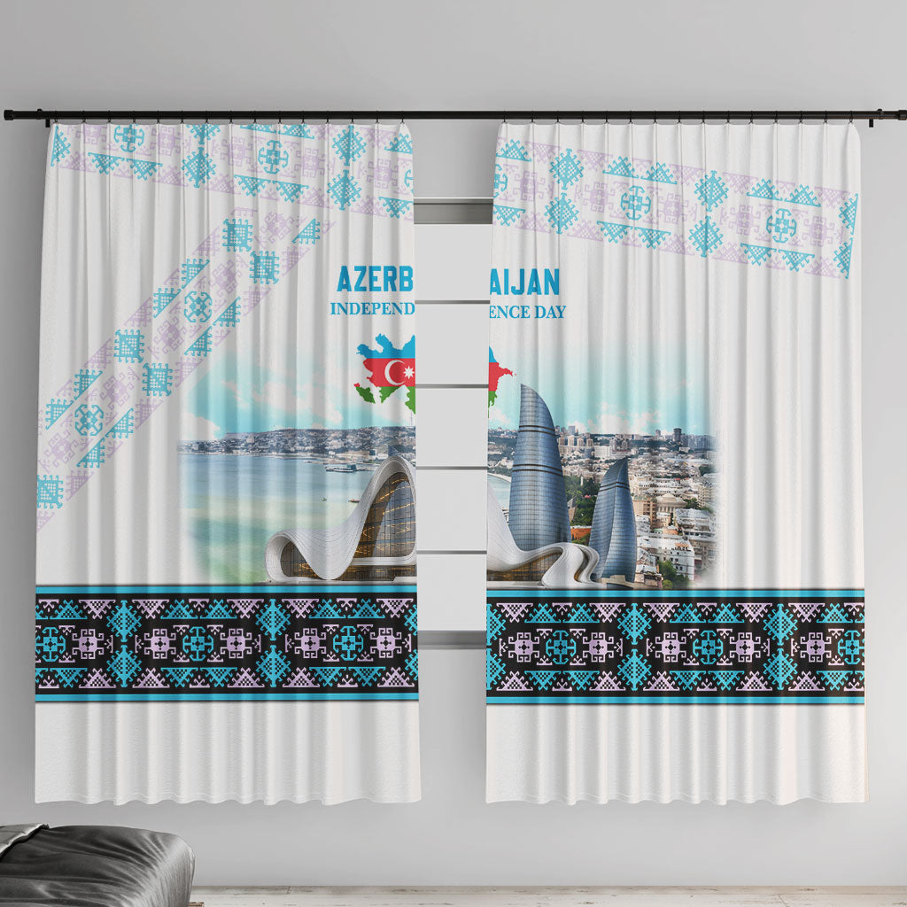 Azerbaijan Independence Day Flag Map Window Curtain Baku Landmarks And Traditional Geometric