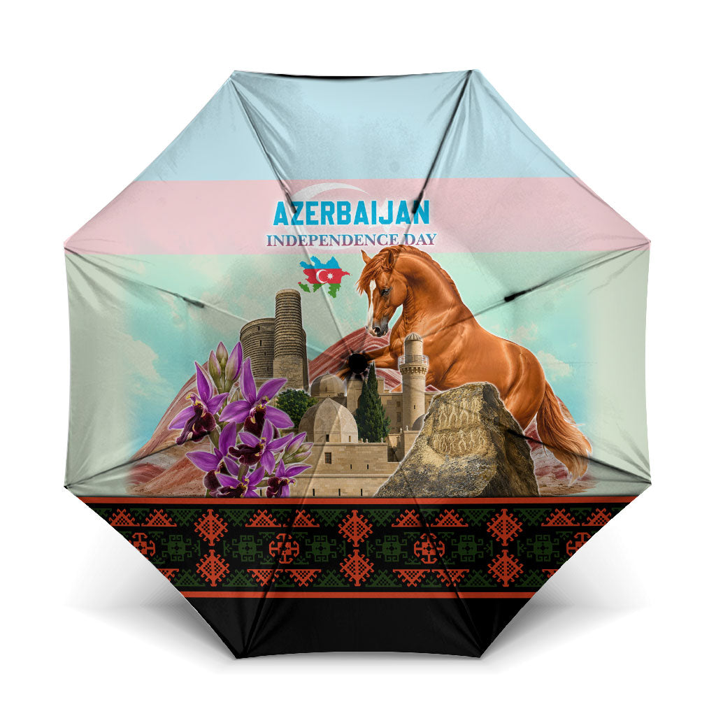 Azerbaijan Independence Day Karabakh Horse Umbrella Patriotic Landmarks And Khari Bulbul Floral