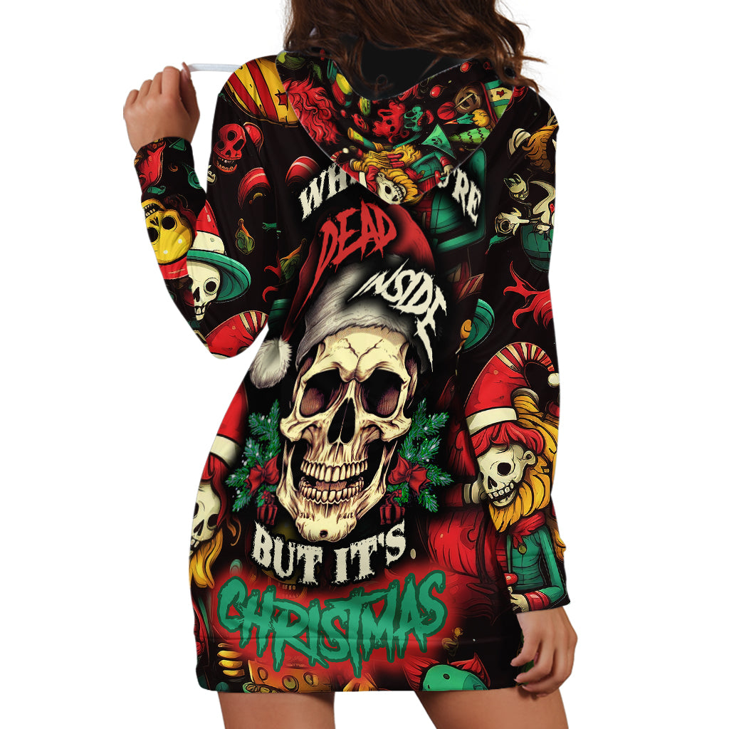 Skull Christmas Hoodie Dress When You're Dead Inside But It's Christmas - Wonder Print Shop