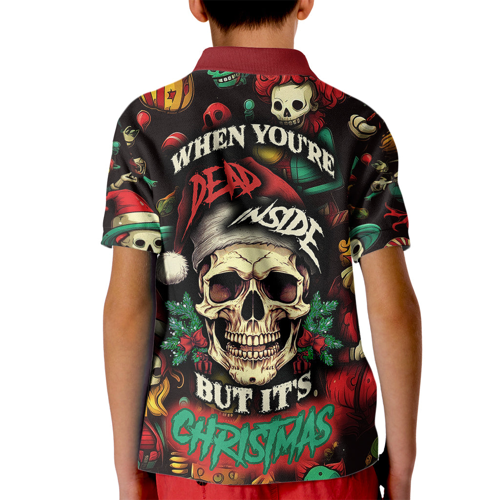 Skull Christmas Kid Polo Shirt When You're Dead Inside But It's Christmas - Wonder Print Shop