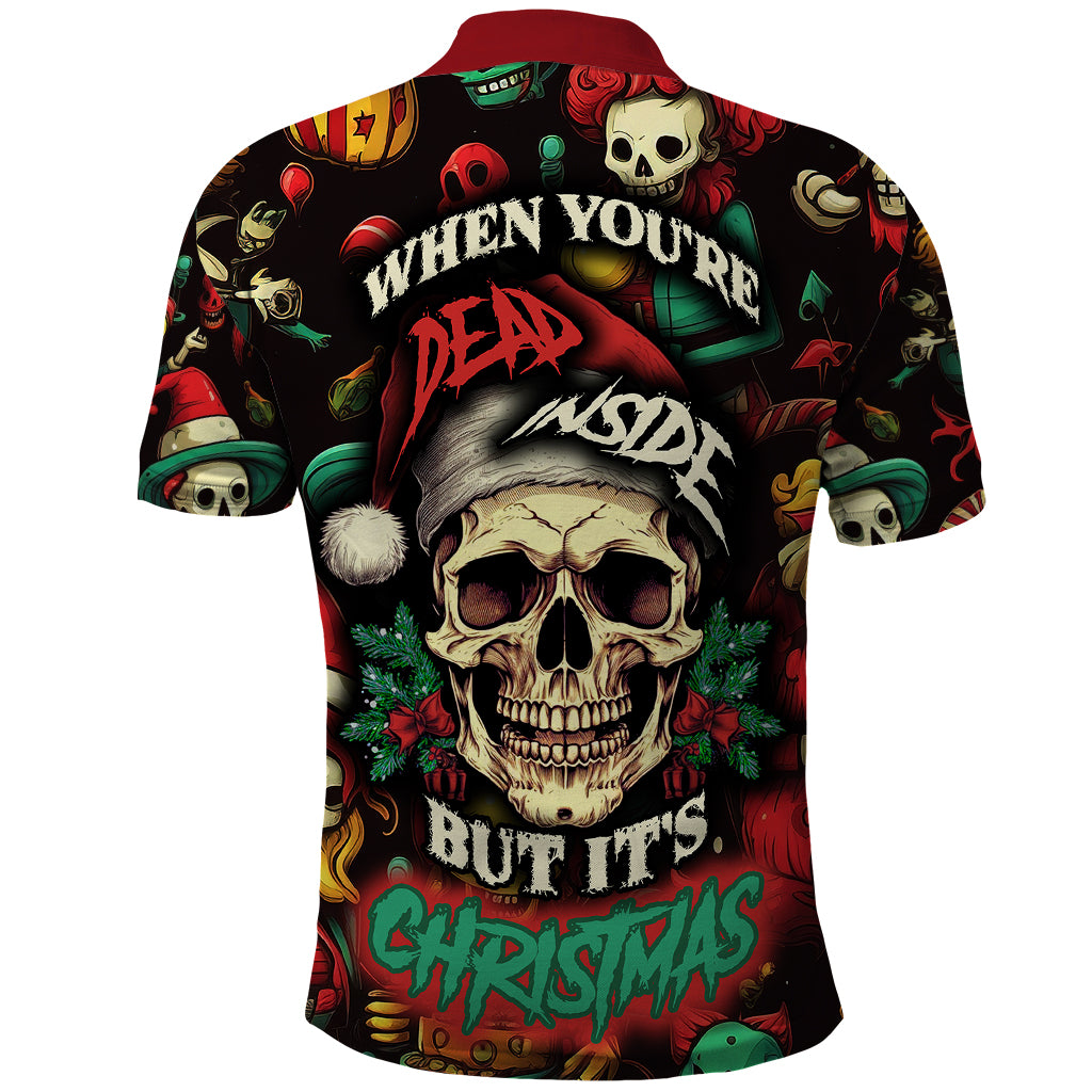 Skull Christmas Polo Shirt When You're Dead Inside But It's Christmas - Wonder Print Shop