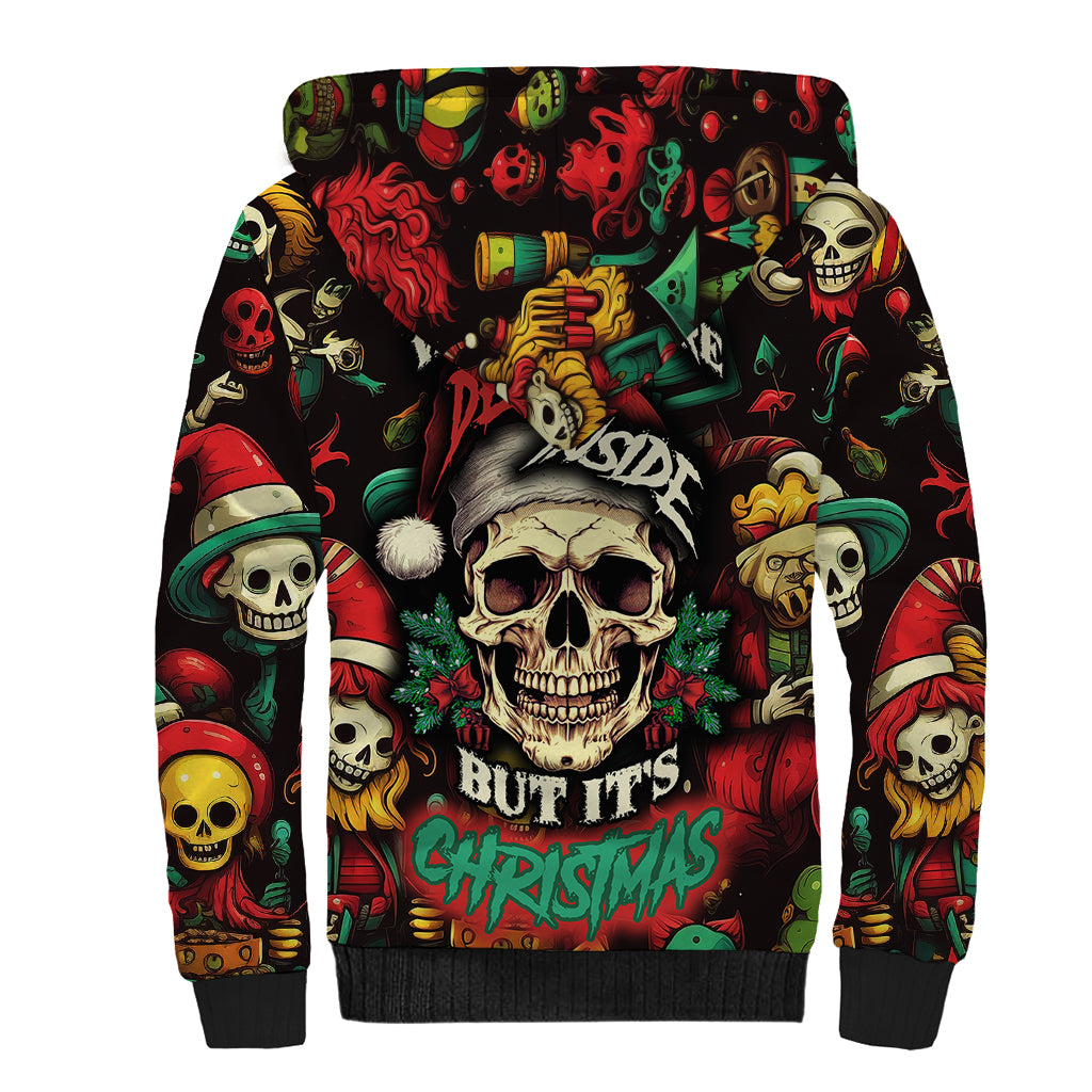 Skull Christmas Sherpa Hoodie When You're Dead Inside But It's Christmas - Wonder Print Shop