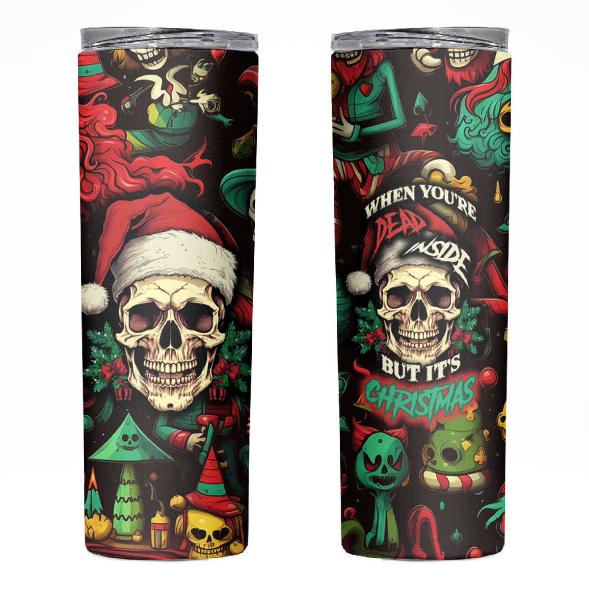 Skull Christmas Skinny Tumbler When You're Dead Inside But It's Christmas - Wonder Print Shop