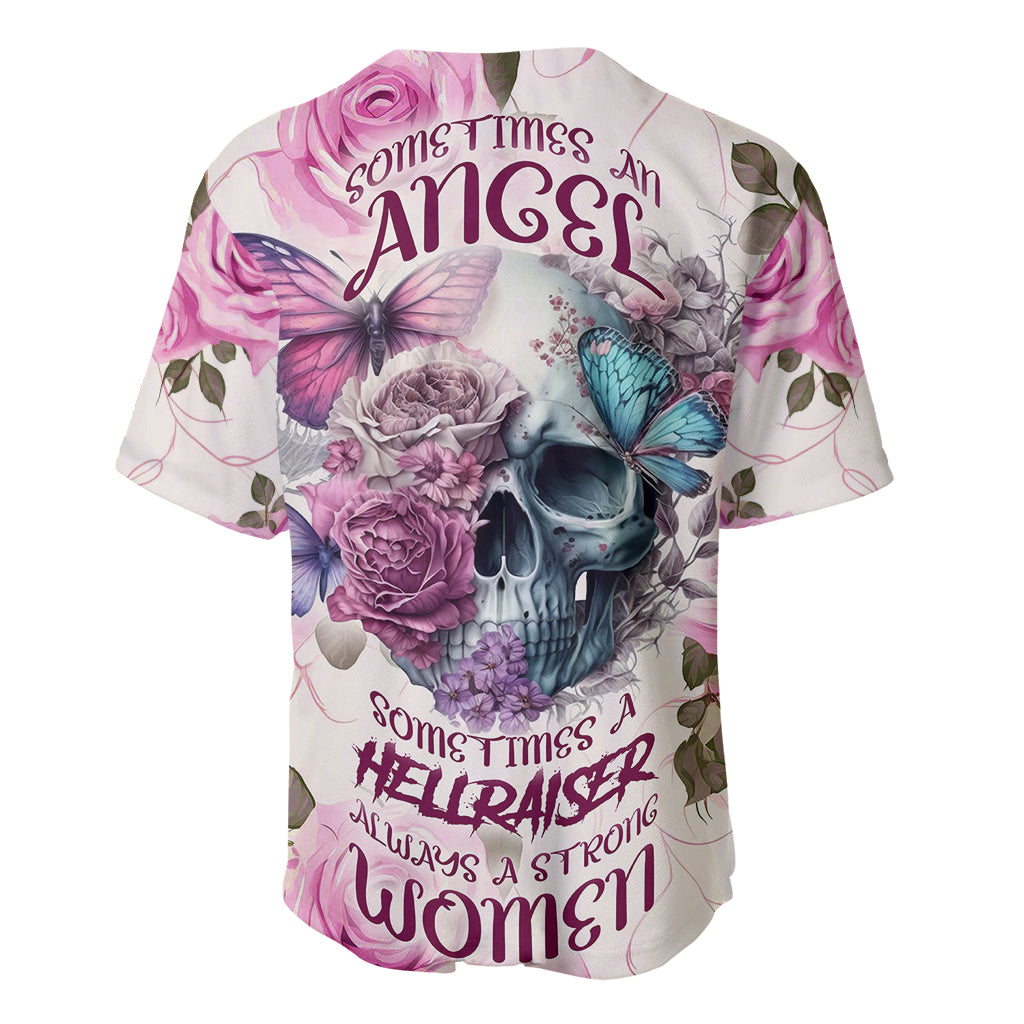 Women Skull Baseball Jersey Some Time An Angel Hellraiser Always A Strong Women - Wonder Print Shop