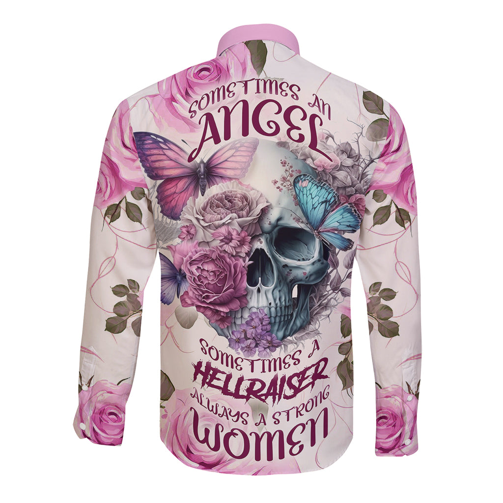 Women Skull Long Sleeve Button Shirt Some Time An Angel Hellraiser Always A Strong Women - Wonder Print Shop