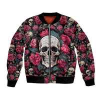 Unisex red skull and rose bomber jacket with front zipper, large skull face graphic