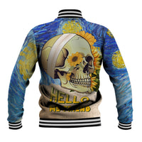 Multicolor skull baseball jacket with flower crown, ribbed collar and cuffs, back graphic
