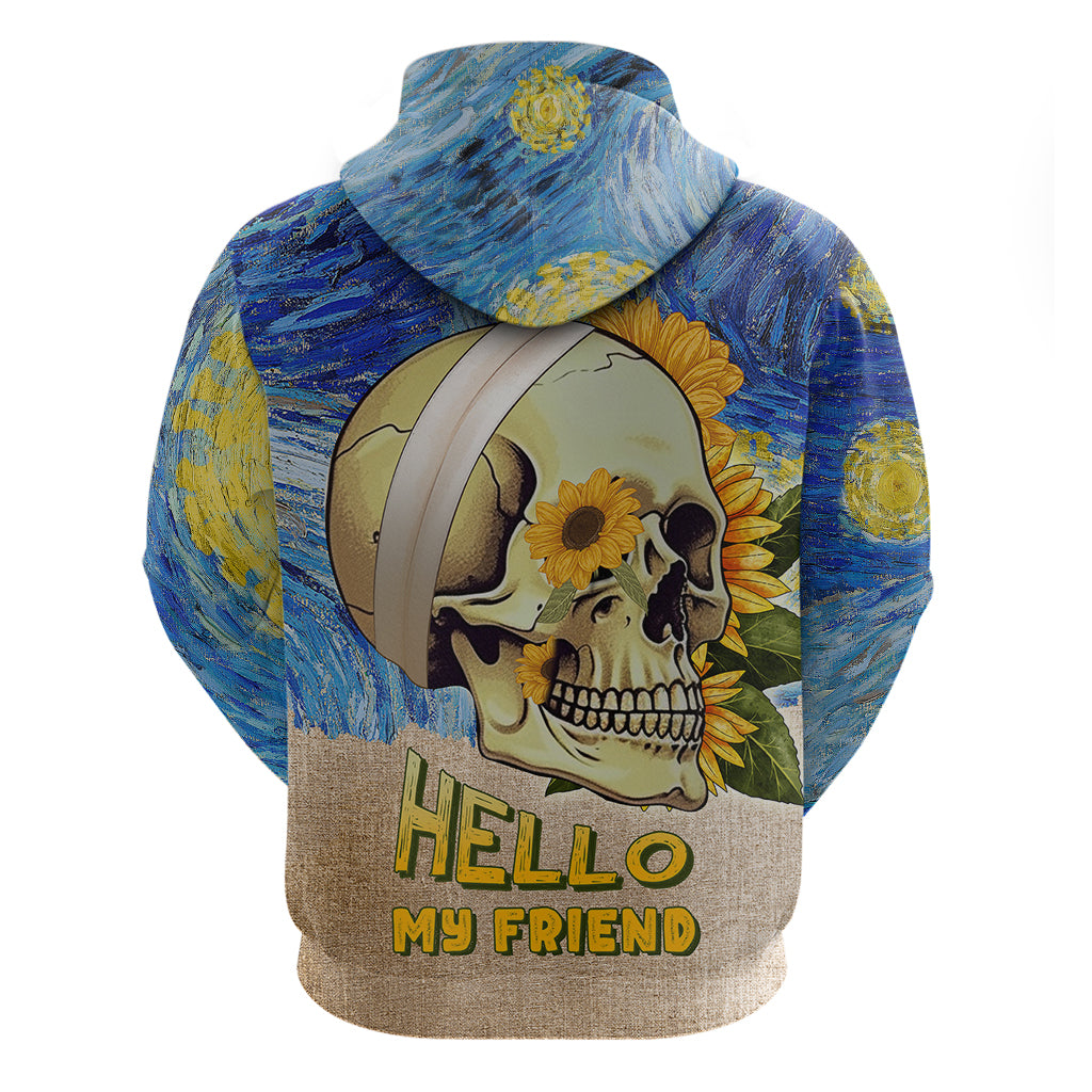 Van Gogh Style Skull Hoodie Hello My Friend - Wonder Print Shop