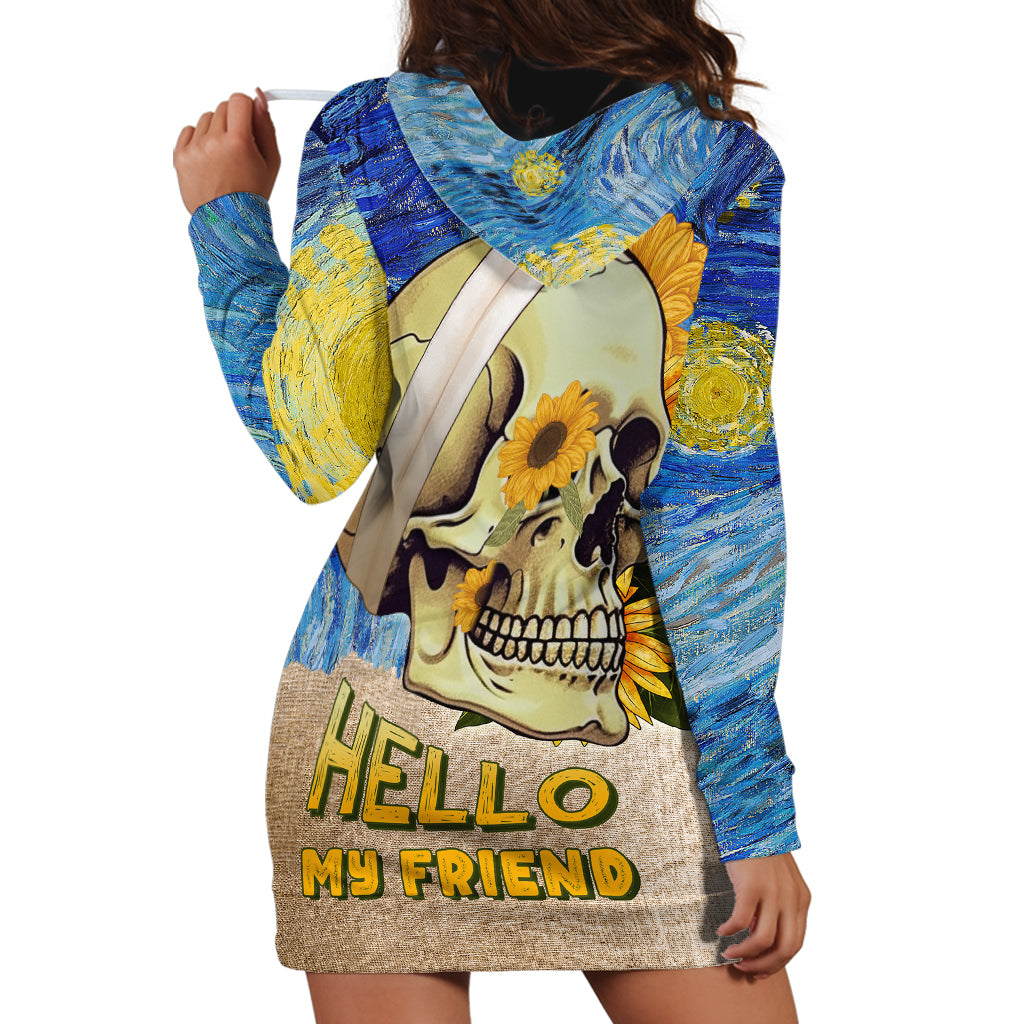 Van Gogh Style Skull Hoodie Dress Hello My Friend - Wonder Print Shop