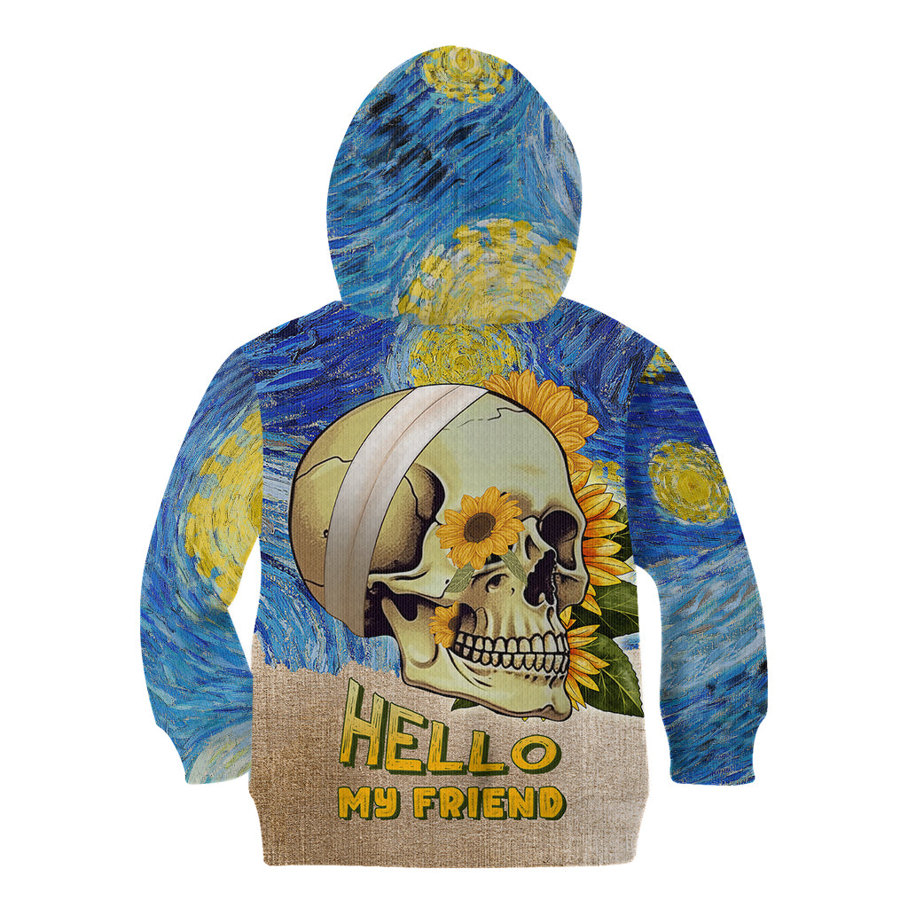 Van Gogh Style Skull Kid Hoodie Hello My Friend - Wonder Print Shop