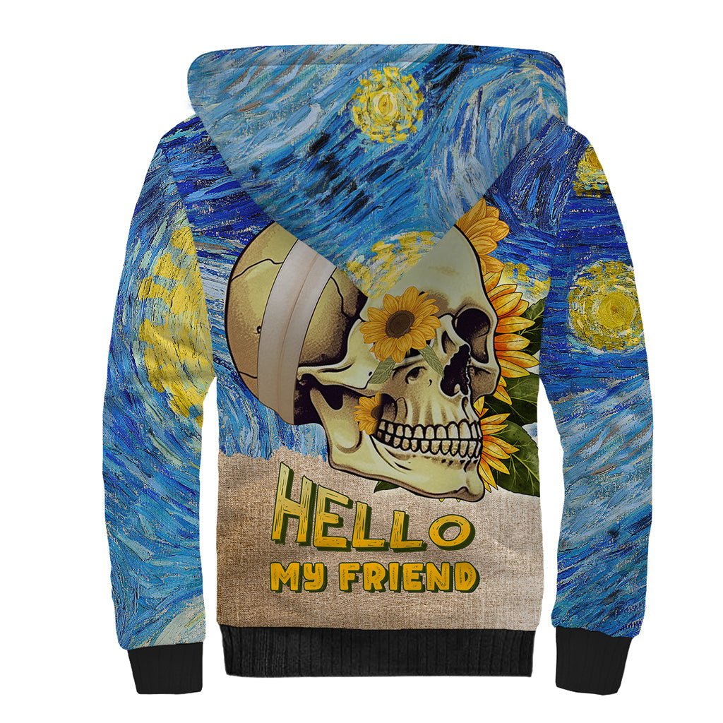 Van Gogh Style Skull Sherpa Hoodie Hello My Friend - Wonder Print Shop