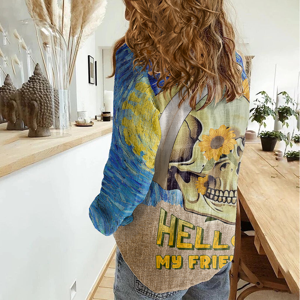 van-gogh-style-skull-women-casual-shirt-hello-my-friend