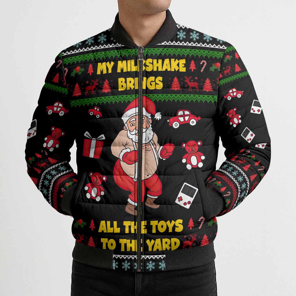 My Milkshake Bring Christmas Design Bomber Puffer Jacket Xmas Holiday Patterns - Wonder Print Shop