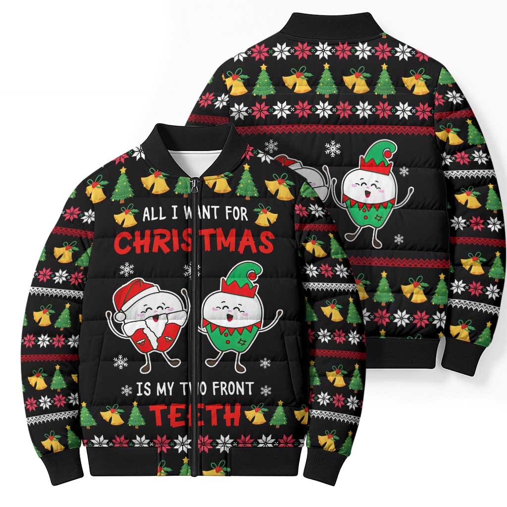 My Two Front Teeth Christmas Design Bomber Puffer Jacket Xmas Holiday Patterns - Wonder Print Shop