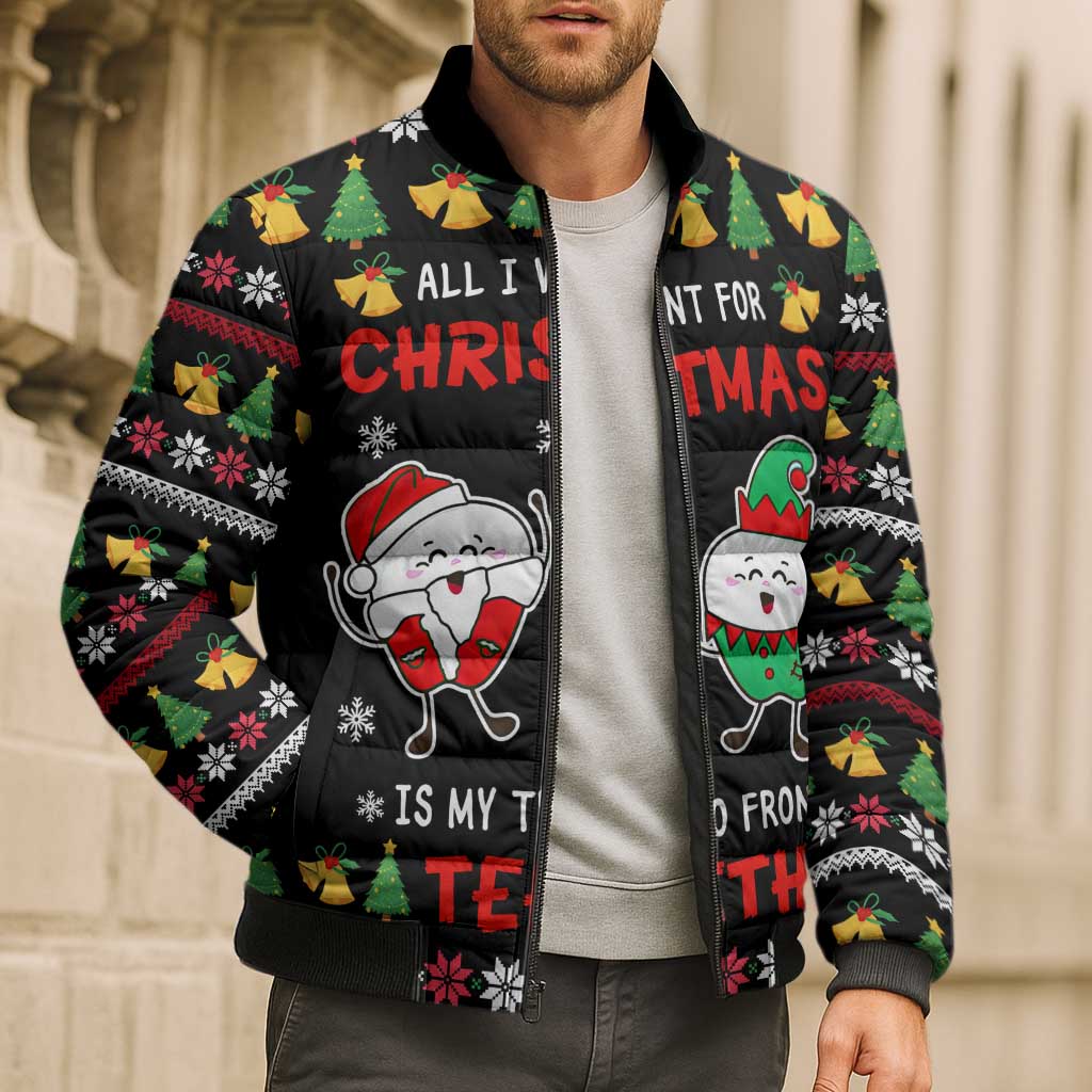 My Two Front Teeth Christmas Design Bomber Puffer Jacket Xmas Holiday Patterns - Wonder Print Shop