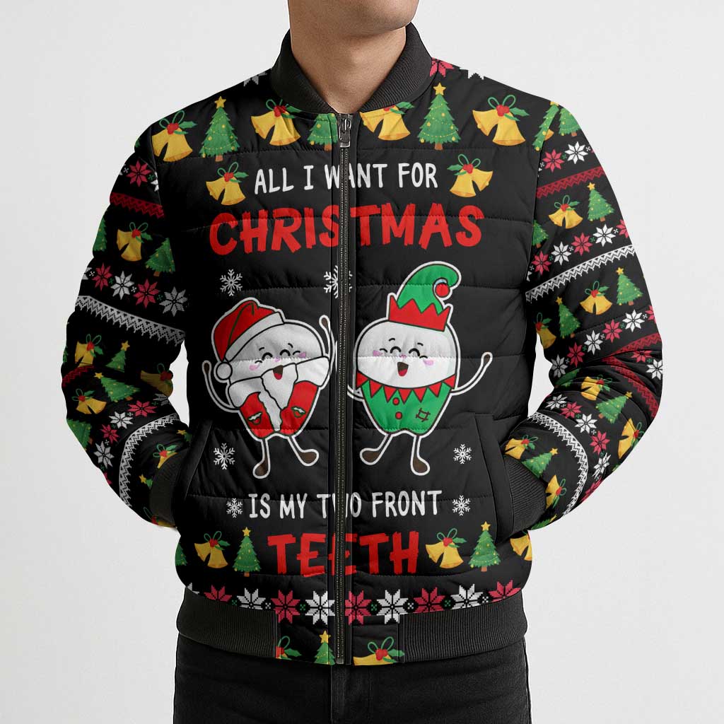 My Two Front Teeth Christmas Design Bomber Puffer Jacket Xmas Holiday Patterns - Wonder Print Shop