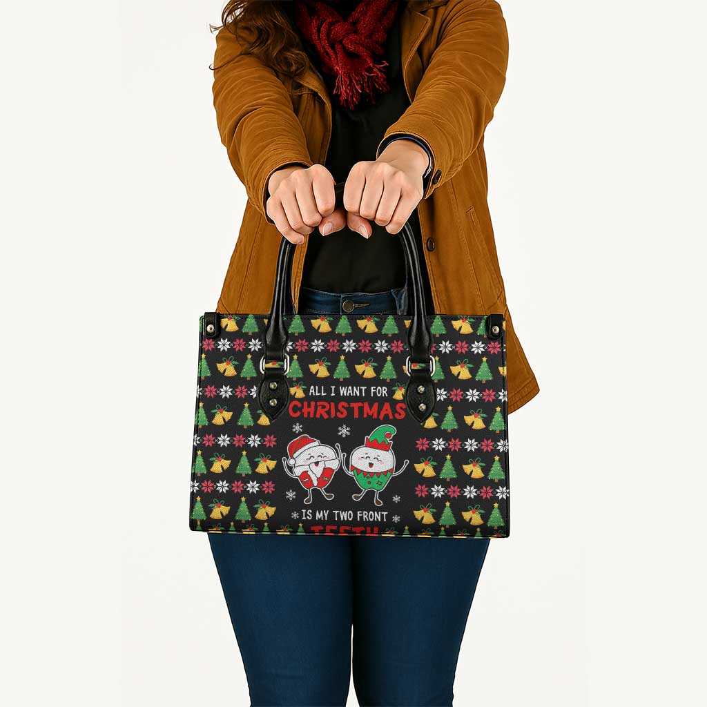 My Two Front Teeth Christmas Design Leather Bag Xmas Holiday Patterns - Wonder Print Shop
