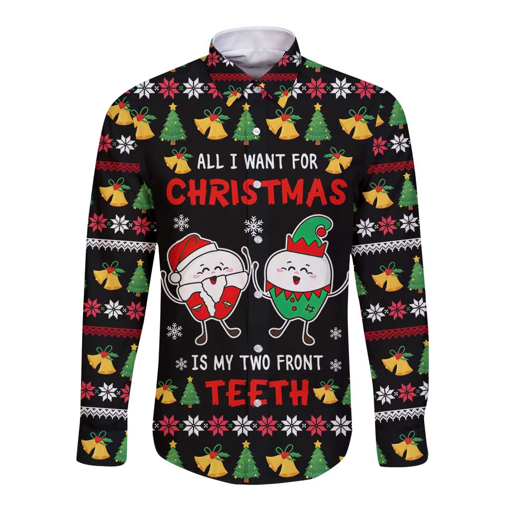 My Two Front Teeth Christmas Design Long Sleeve Button Shirt Xmas Holiday Patterns - Wonder Print Shop