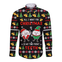 My Two Front Teeth Christmas Design Long Sleeve Button Shirt Xmas Holiday Patterns - Wonder Print Shop