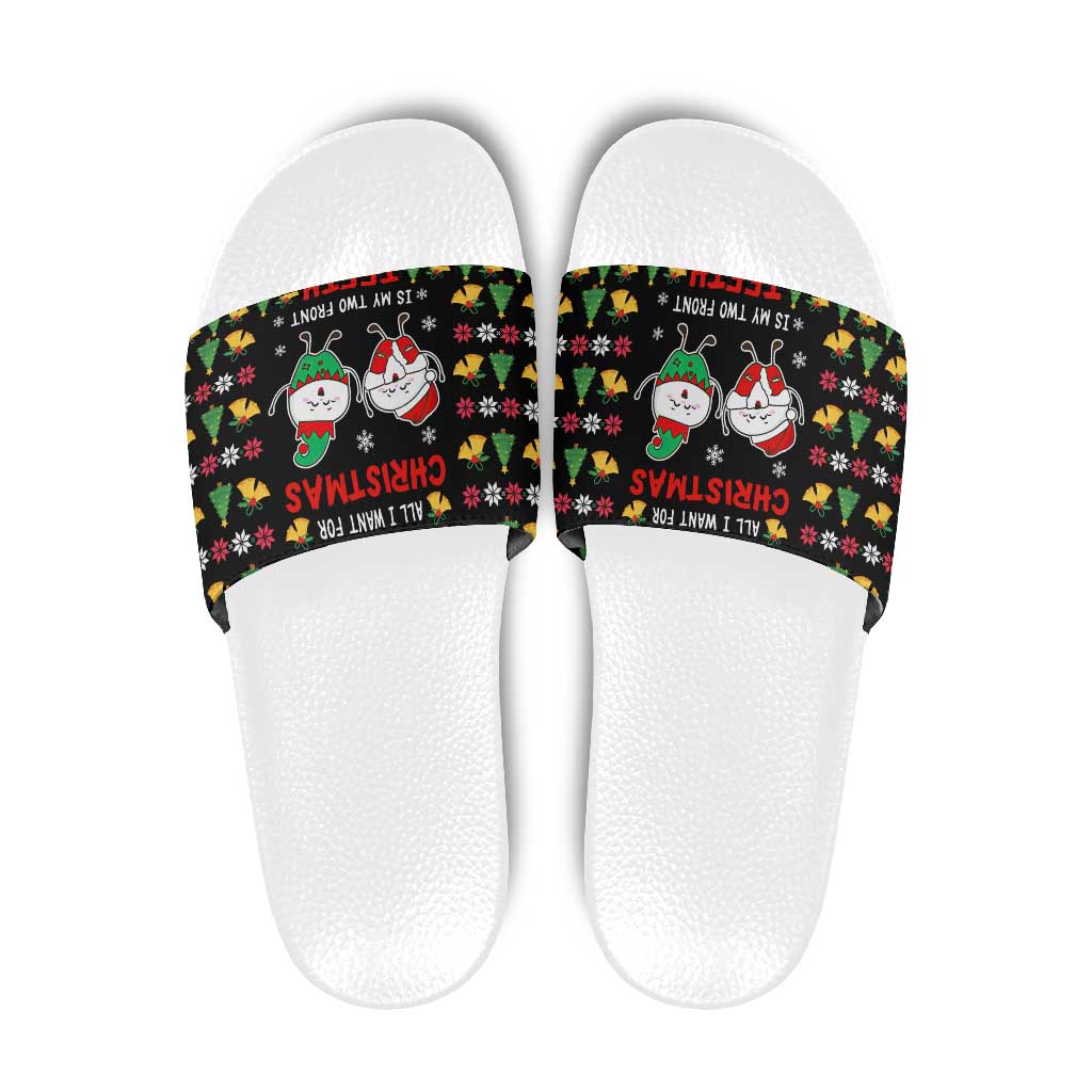 My Two Front Teeth Christmas Design Slide Sandals Xmas Holiday Patterns - Wonder Print Shop