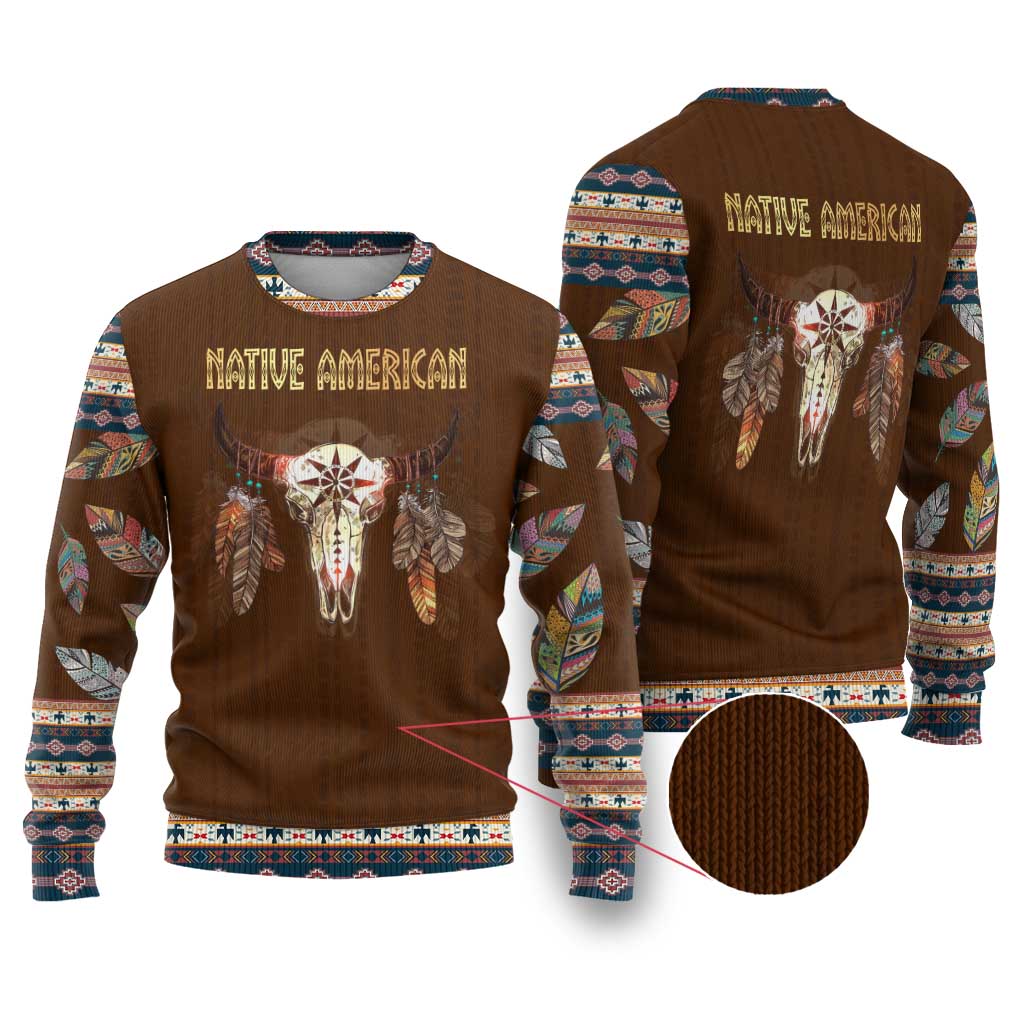 Native Skull Christmas Design Ugly Christmas Sweater Xmas Holiday Patterns - Wonder Print Shop