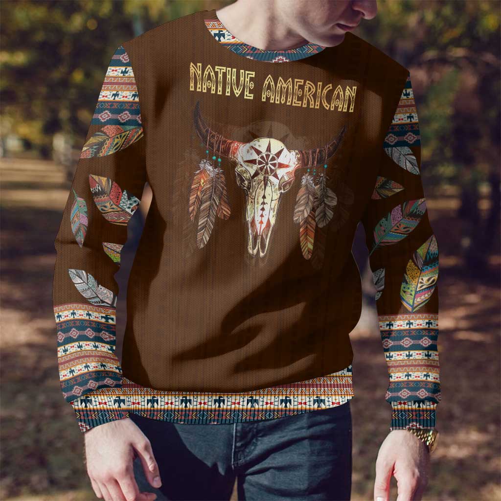 Native Skull Christmas Design Ugly Christmas Sweater Xmas Holiday Patterns - Wonder Print Shop