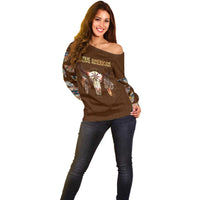 Native Skull Christmas Design Off Shoulder Sweater Xmas Holiday Patterns - Wonder Print Shop