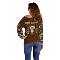 Native Skull Christmas Design Off Shoulder Sweater Xmas Holiday Patterns - Wonder Print Shop