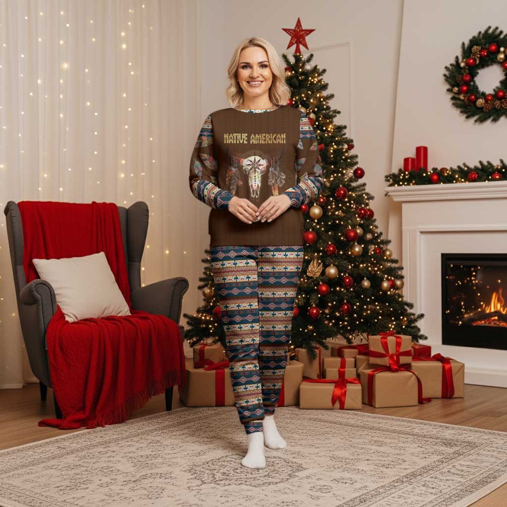 Native Skull Christmas Design Christmas Pajama Set Xmas Holiday Patterns - Wonder Print Shop