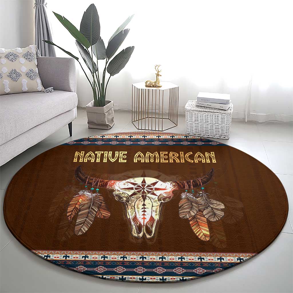 Native Skull Christmas Design Round Carpet Xmas Holiday Patterns - Wonder Print Shop