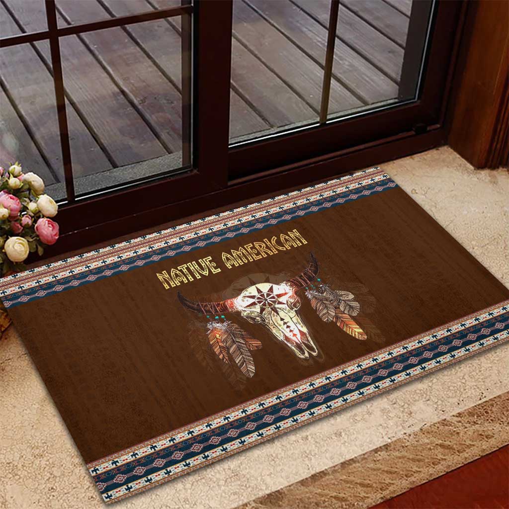 Native Skull Christmas Design Rubber Doormat Xmas Holiday Patterns - Wonder Print Shop