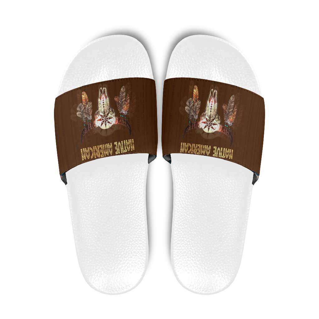 Native Skull Christmas Design Slide Sandals Xmas Holiday Patterns - Wonder Print Shop