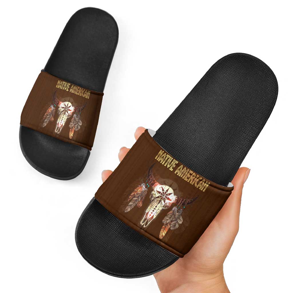 Native Skull Christmas Design Slide Sandals Xmas Holiday Patterns - Wonder Print Shop