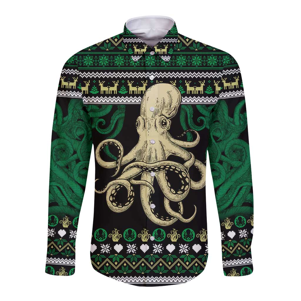 Octopus Cool Christmas Design Long Sleeve Button Shirt Xmas Holiday Patterns - Wonder Print Shop