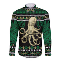 Octopus Cool Christmas Design Long Sleeve Button Shirt Xmas Holiday Patterns - Wonder Print Shop