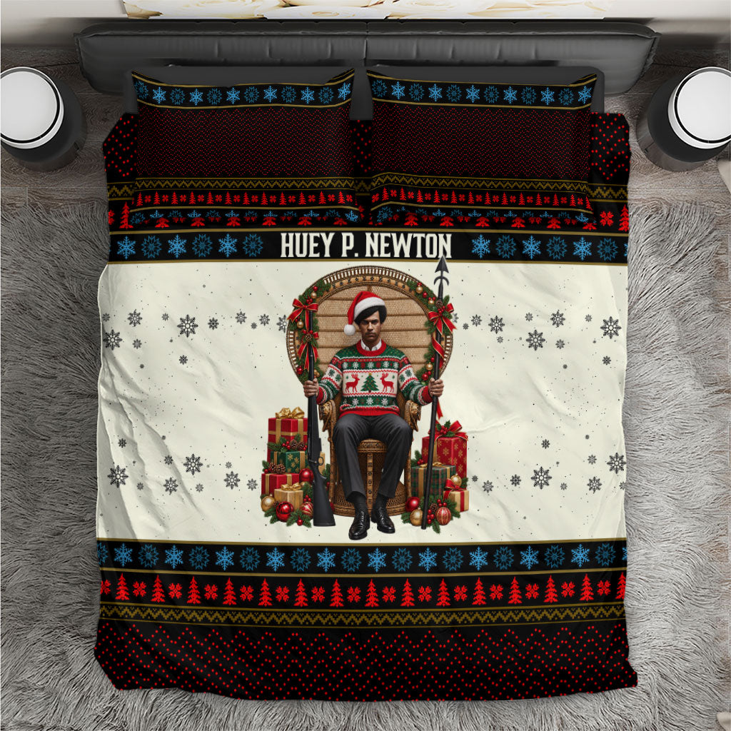 Huey P. Newton Black Panther Christmas Bedding Set Black History Iconic Leader Ugly Holiday