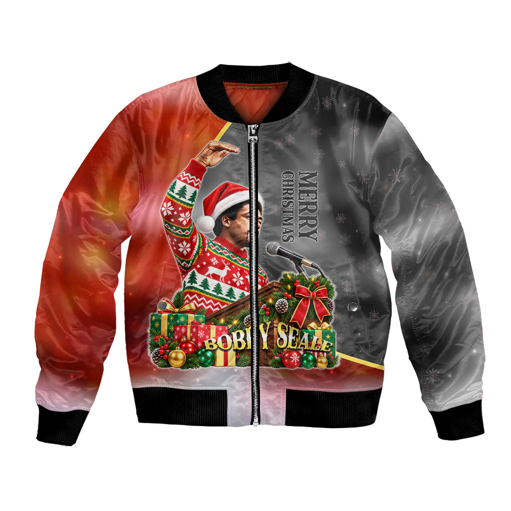 Bobby Seale Merry Christmas Bomber Jacket Civil Rights Activist Festive Winter Holiday Art