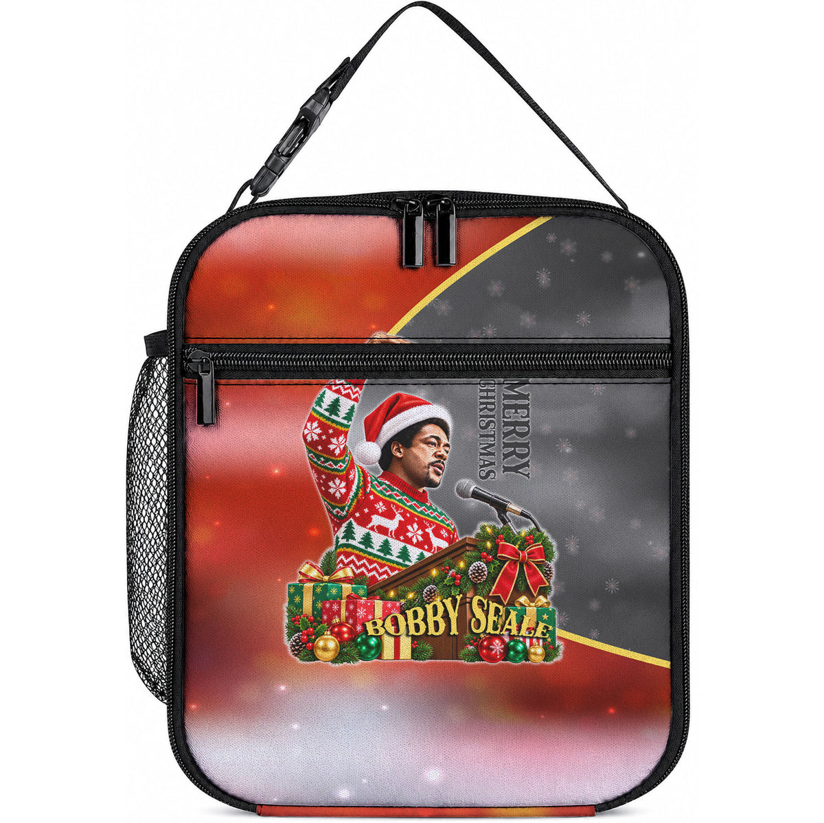 Bobby Seale Merry Christmas Lunch Bag Civil Rights Activist Festive Winter Holiday Art