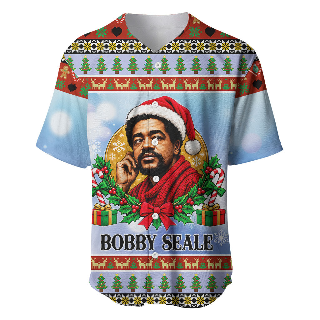 Bobby Seale Christmas Baseball Jersey Retro Ugly Christmas Pattern Festive Activist Portrait