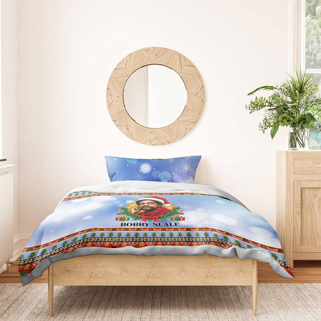 Bobby Seale Christmas Bedding Set Retro Ugly Christmas Pattern Festive Activist Portrait