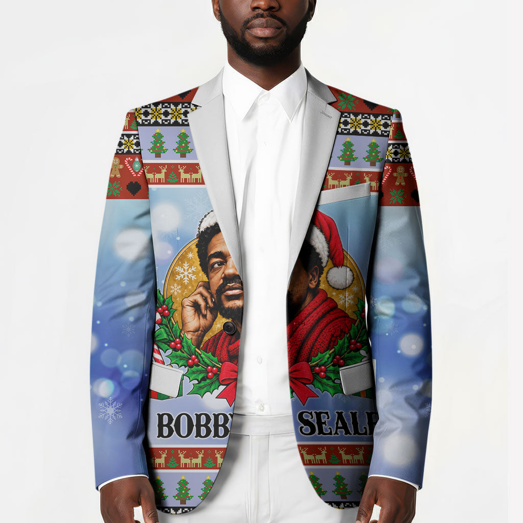 Bobby Seale Christmas Blazer Retro Ugly Christmas Pattern Festive Activist Portrait