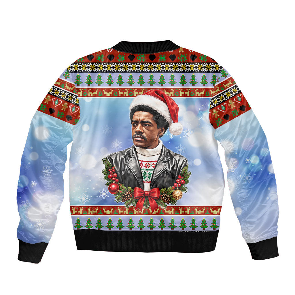 Bobby Seale Christmas Bomber Jacket Retro Ugly Christmas Pattern Festive Activist Portrait