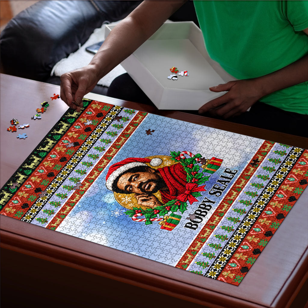 Bobby Seale Christmas Puzzle Retro Ugly Christmas Pattern Festive Activist Portrait