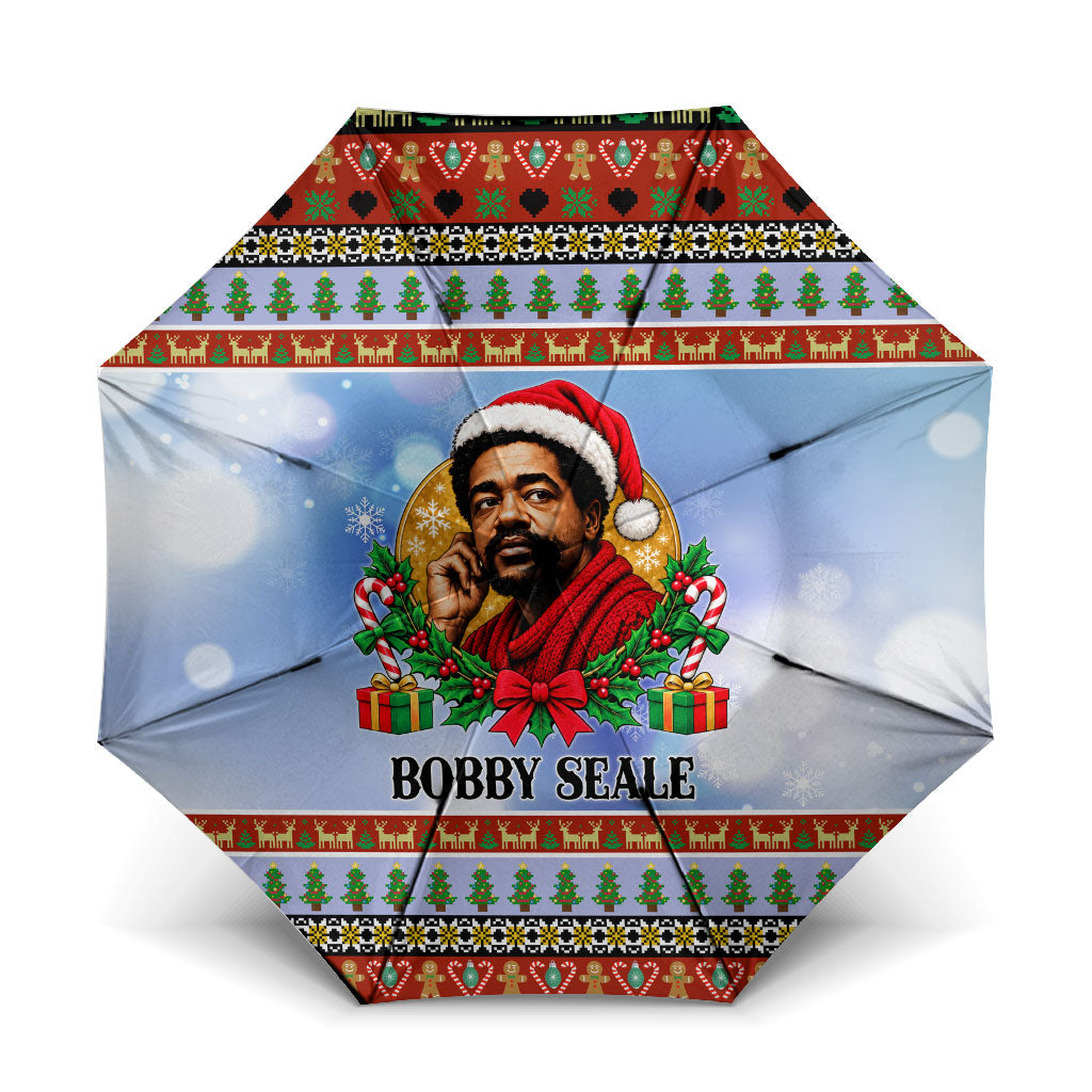 Bobby Seale Christmas Umbrella Retro Ugly Christmas Pattern Festive Activist Portrait