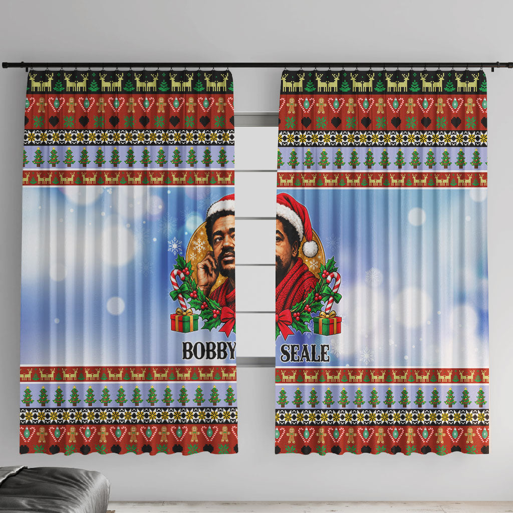 Bobby Seale Christmas Window Curtain Retro Ugly Christmas Pattern Festive Activist Portrait