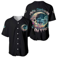 Black baseball jersey with front and back multicolor crescent moon skull graphics