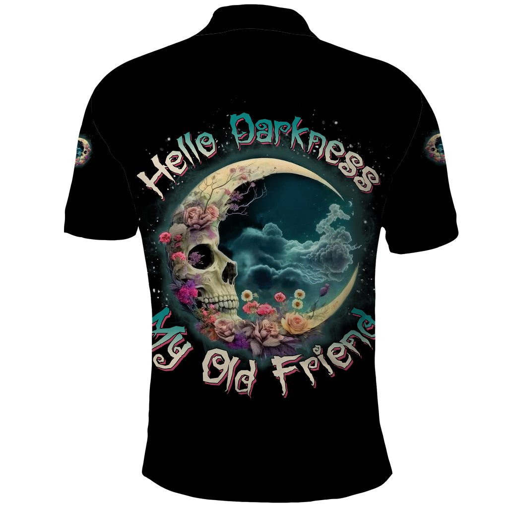 Hello Darkness My Old Friend Crescent Moon Skull Polo Shirt - Wonder Print Shop