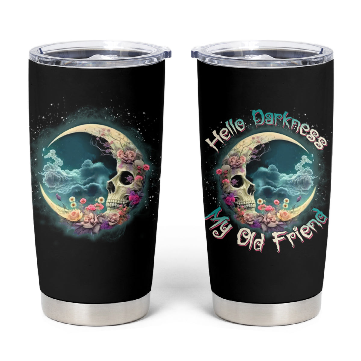 Hello Darkness My Old Friend Crescent Moon Skull Tumbler Cup - Wonder Print Shop