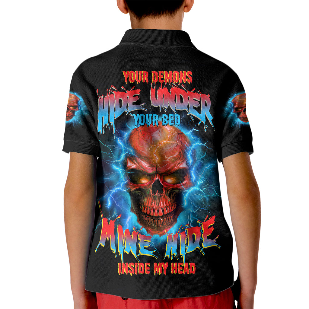 Your Demons Hide Under Your Bed Thunder Skull Kid Polo Shirt - Wonder Print Shop