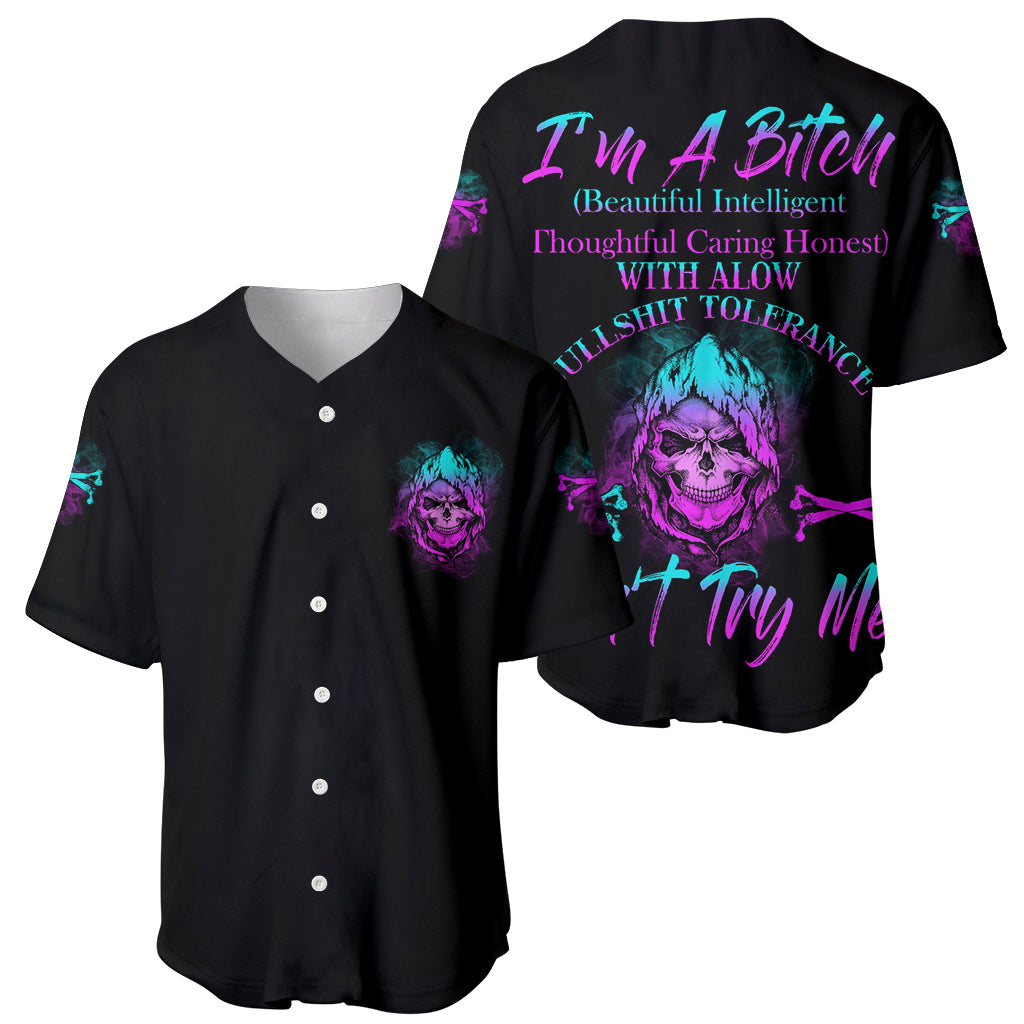 Black baseball jerseys with neon skull art, showing front and back views